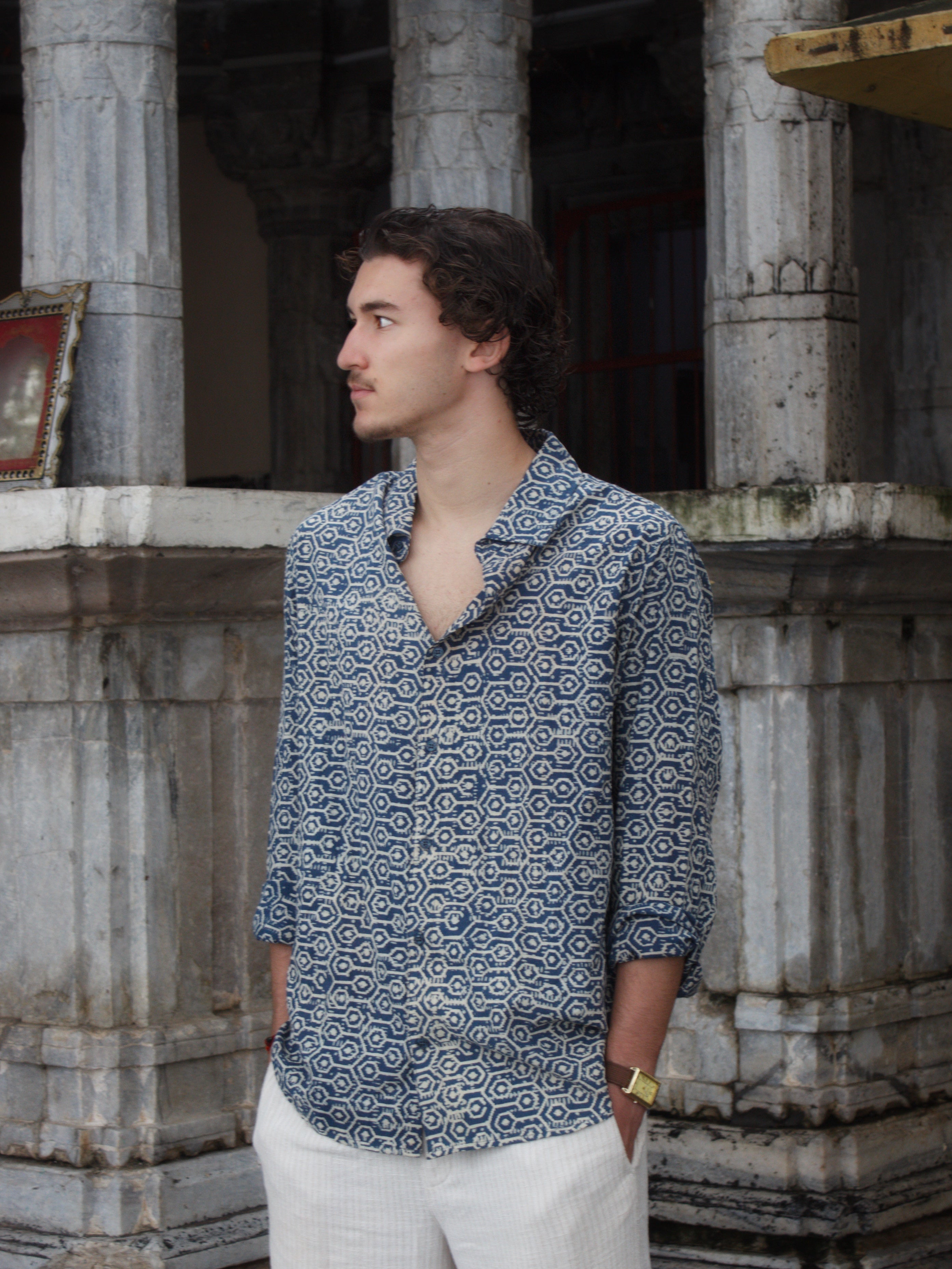 Indigo Hive Block Printed Shirt