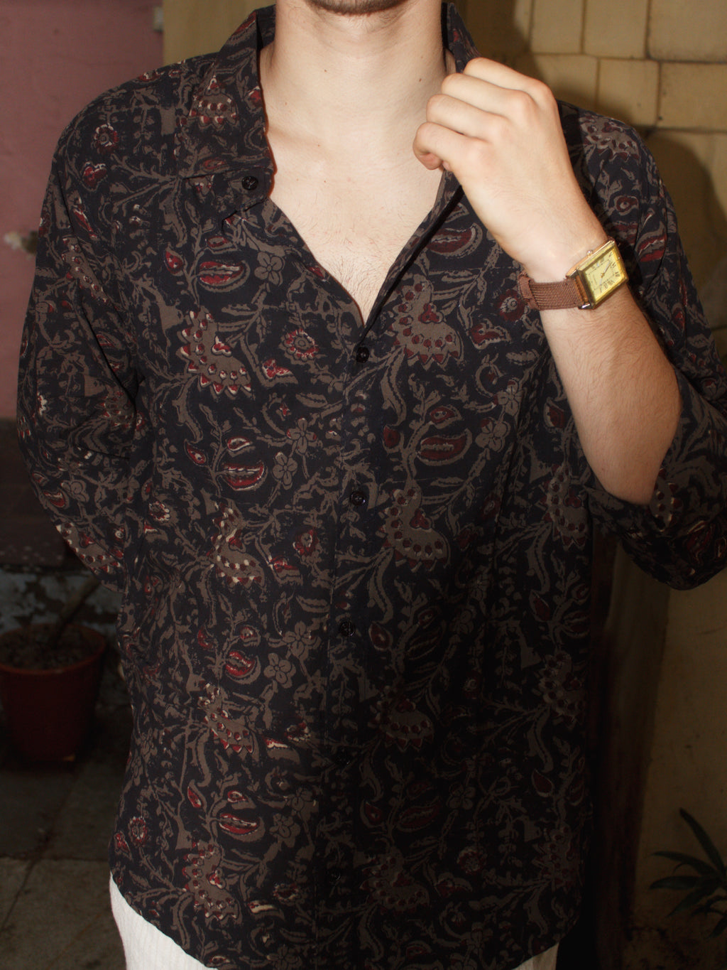 Earthen Bloom Block Printed Shirt