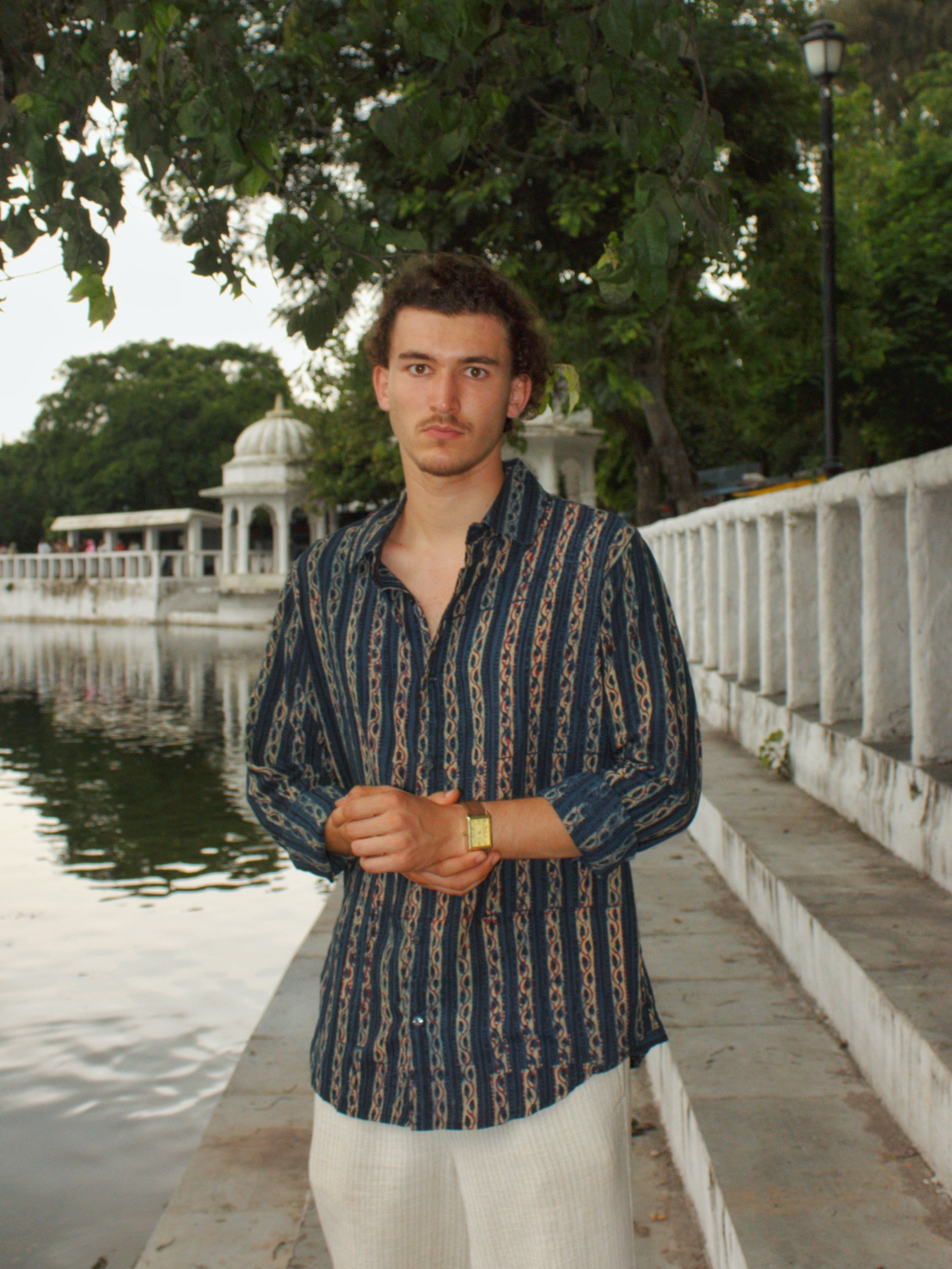 Verdant Stripes Block Printed Shirt