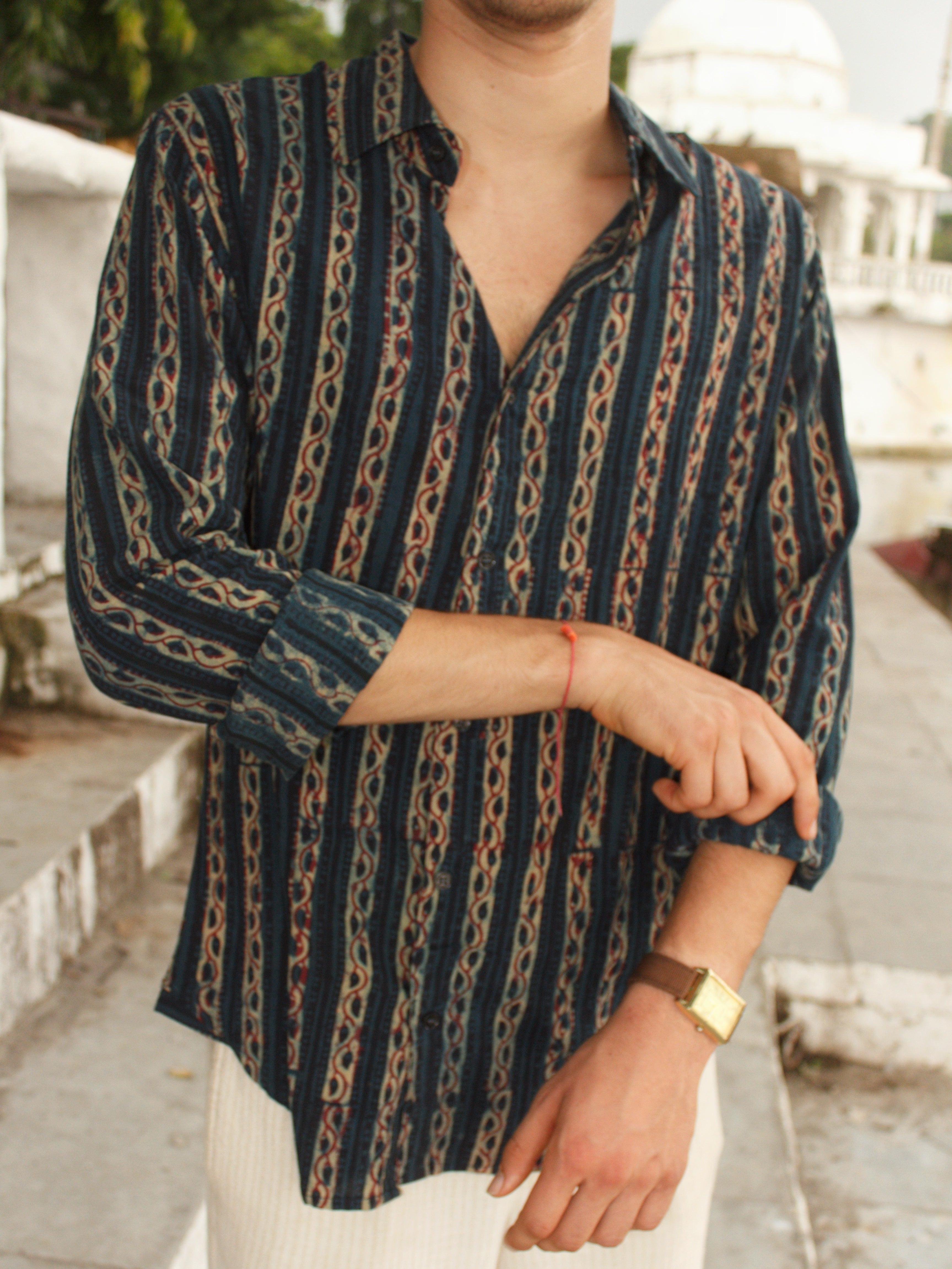 Verdant Stripes Block Printed Shirt