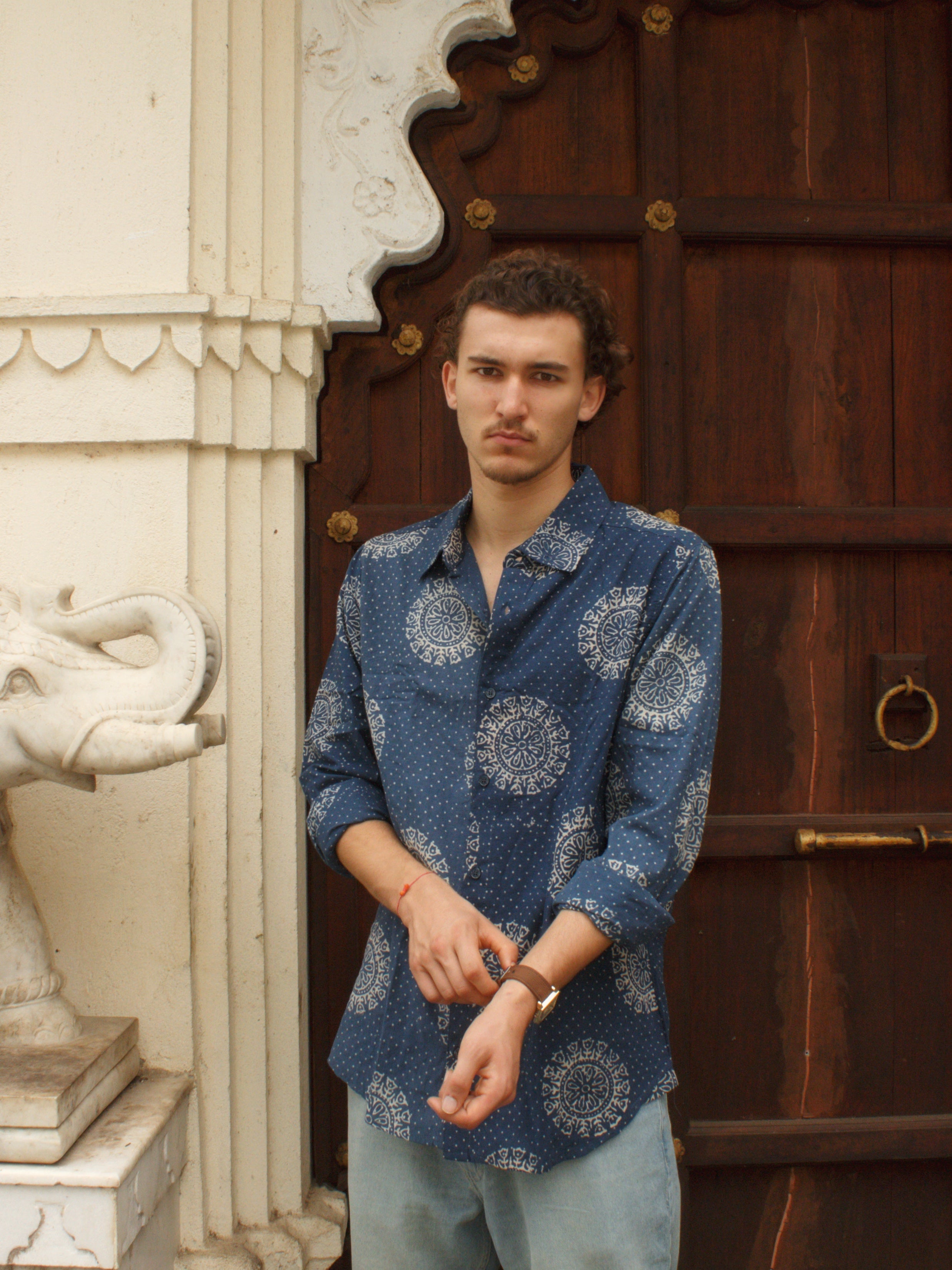 Indigo Flowers Block Printed Shirt