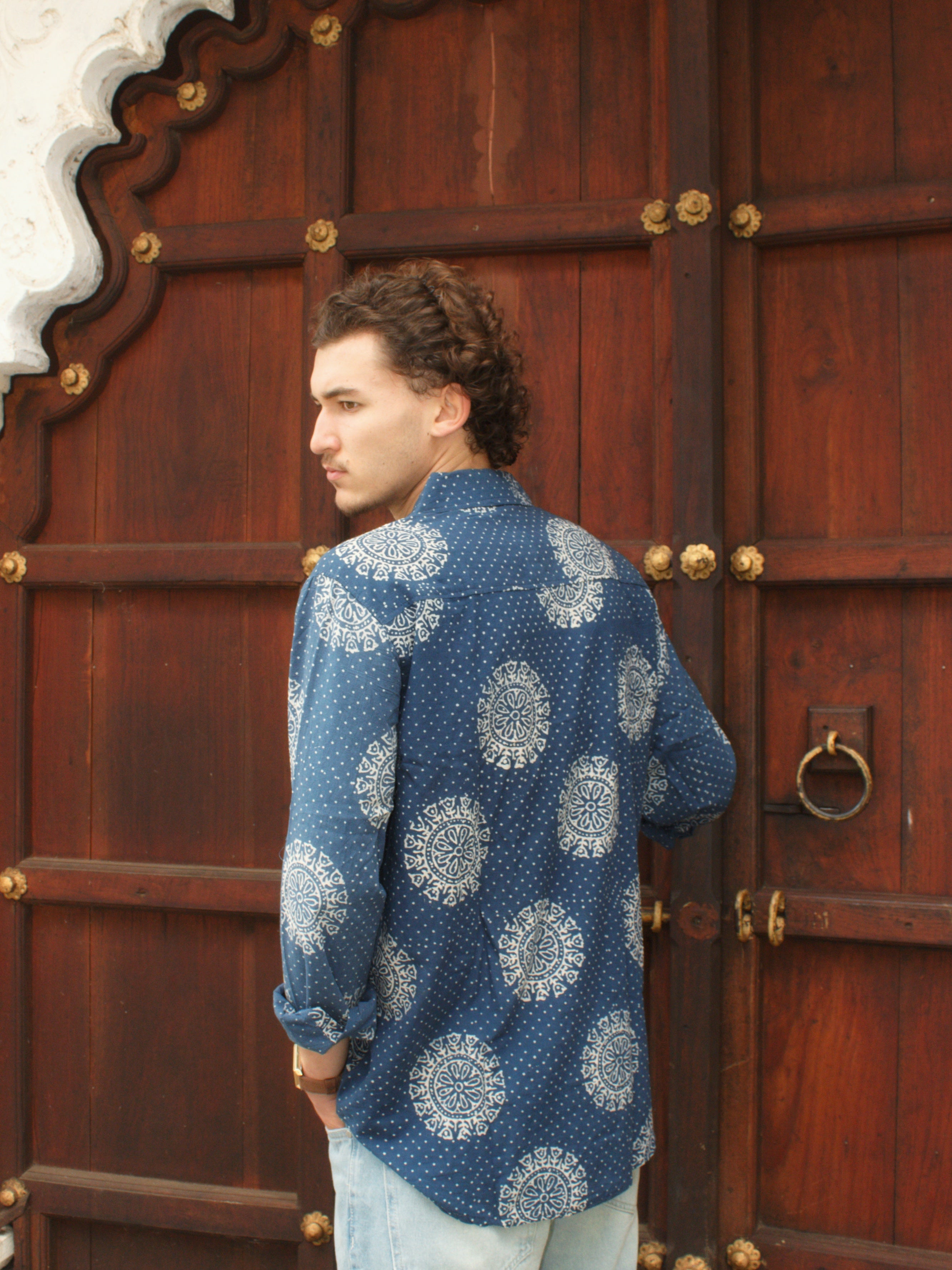 Indigo Flowers Block Printed Shirt