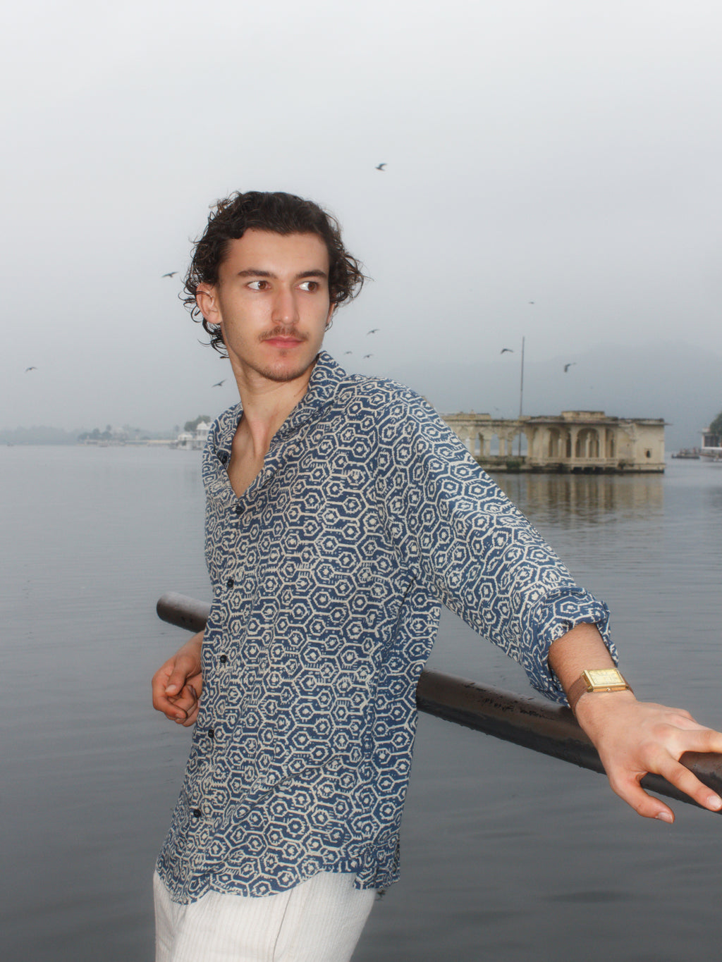 Indigo Hive Block Printed Shirt